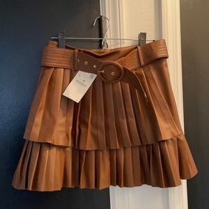 Zara Faux Leather Pleated Skirt NWT